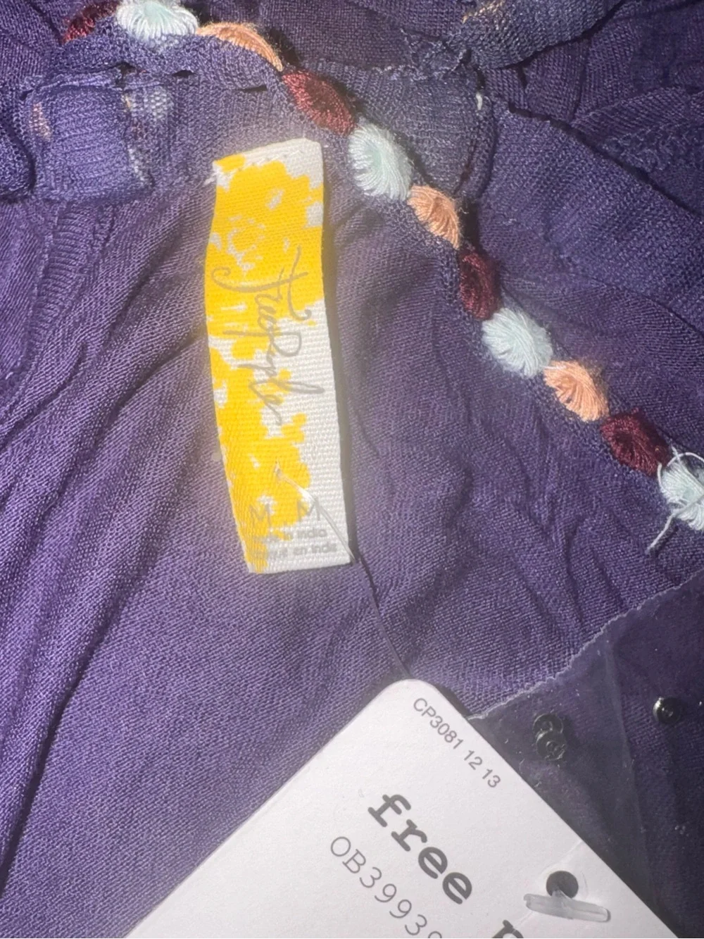 NWT Free People Long Open Purple Beaded Tank Top size Medium + OG FP Bag
